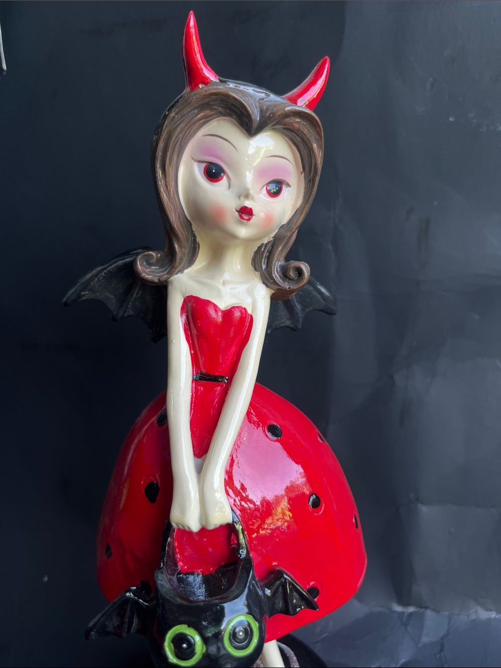 Red Devil Girl Ceramic Figurine - Decorative Home Accent
